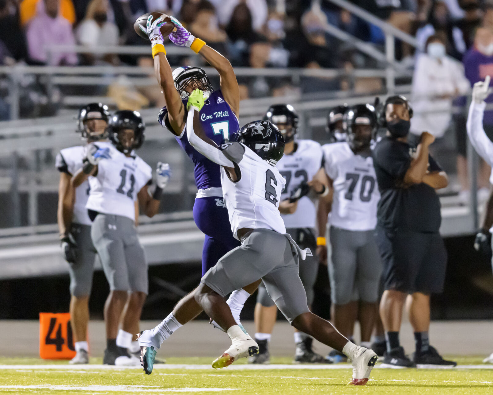 The Hough Huskey defeated the Cox Mill Chargers 48-7 on Friday night at Cox Mill High School.